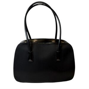 Jones New York Black Canvas/Patent Leather Shoulder Bag